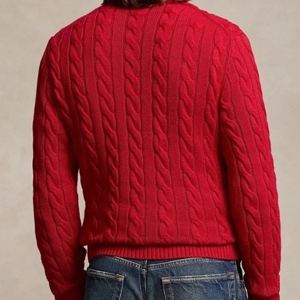 Polo Ralph Lauren Mens Sz XLT Sweater Chunky Cable Knit Classic Red Quiet Luxury